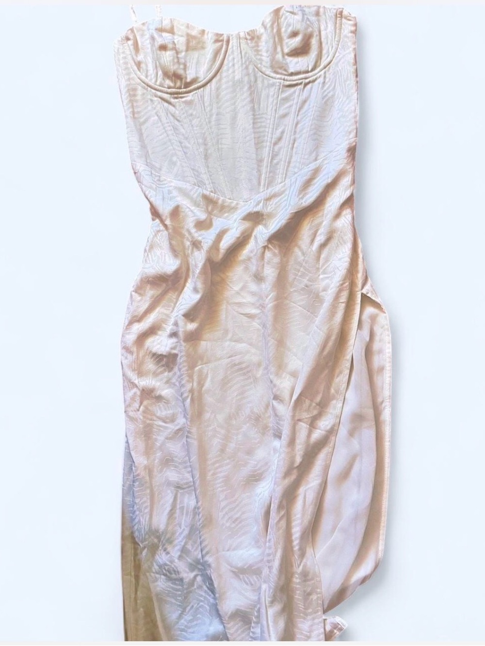 Meshki Elegant Ivory Satin Slip Dress with Structured Bodice Corset